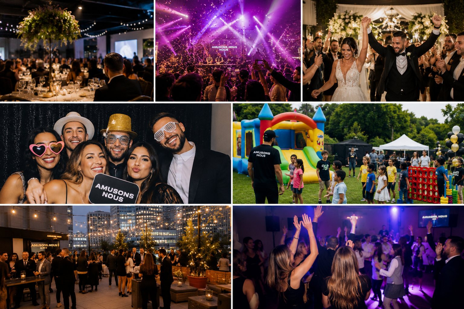 Mosaïque de moments : mariage, fêtes, animations familiales et soirées