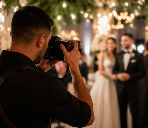Photographe captant les mariés pendant la réception